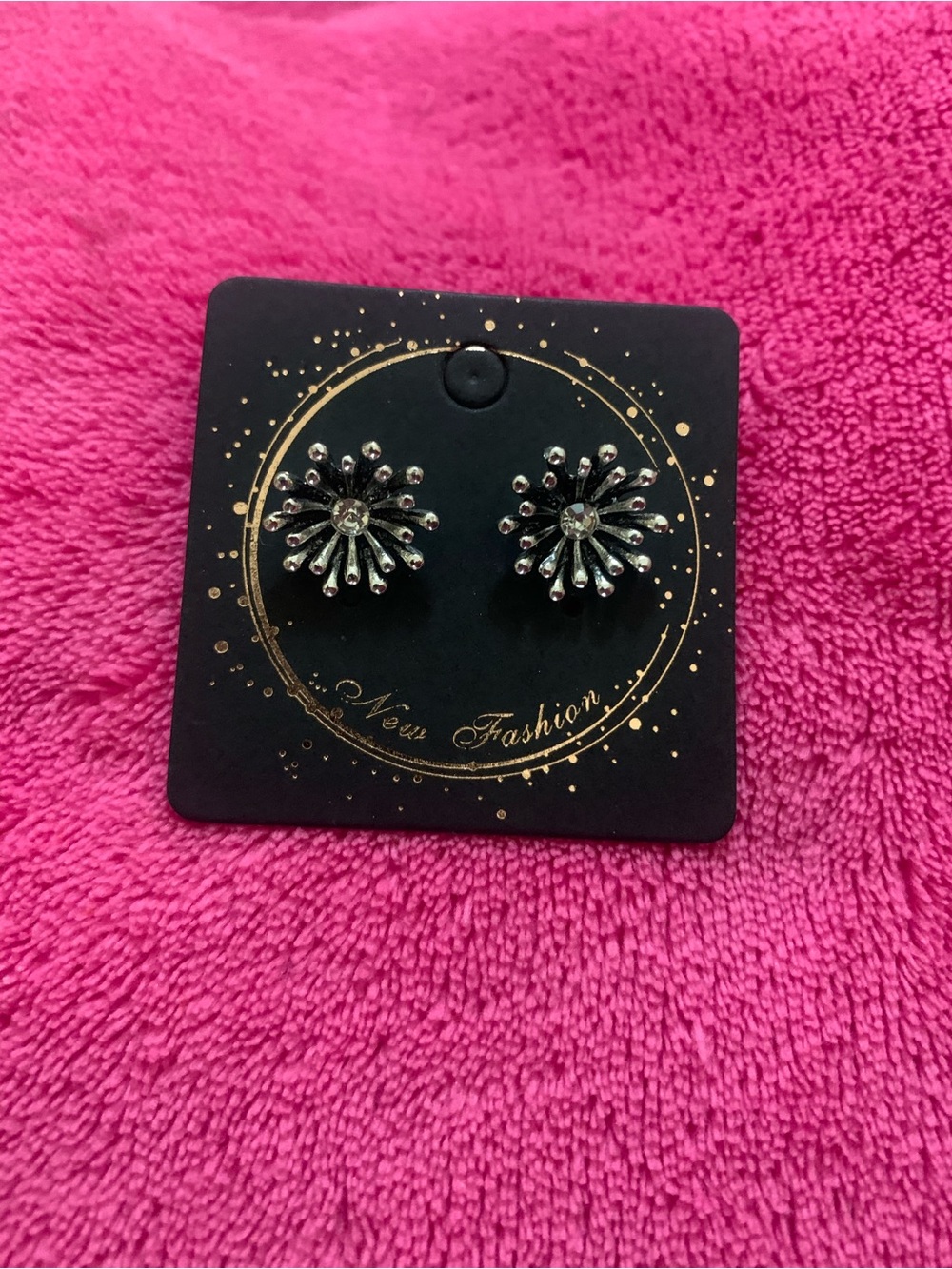 Silver Floral Burst Stud Earrings -
